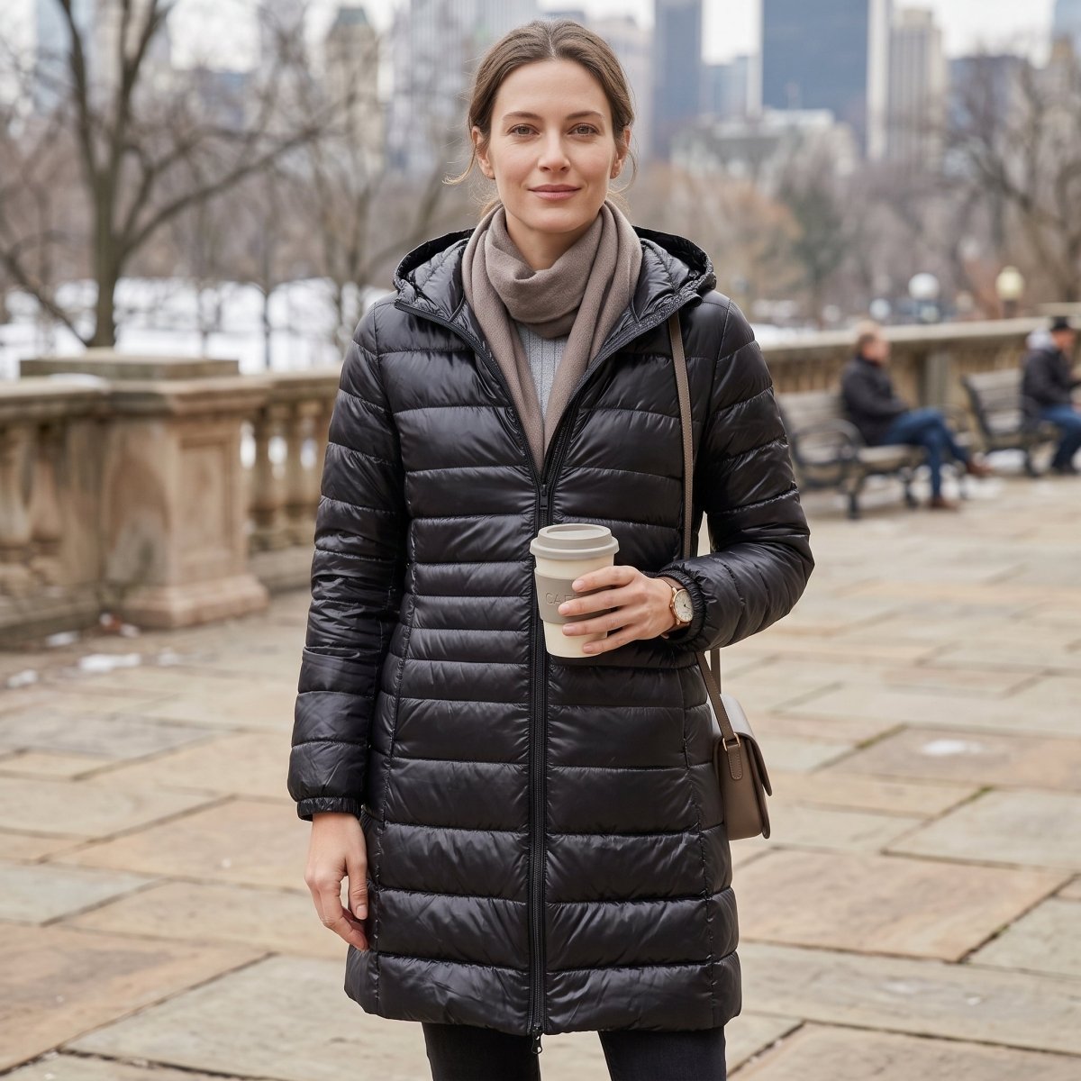 Quilted Hooded Longline Zip Puffer Coat