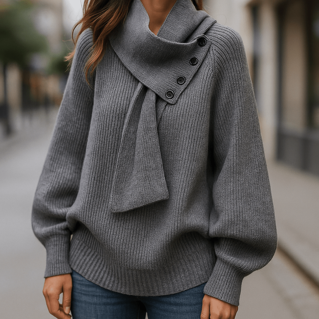 Detachable Awl Collar V-neck Long Sleeves  Sweater