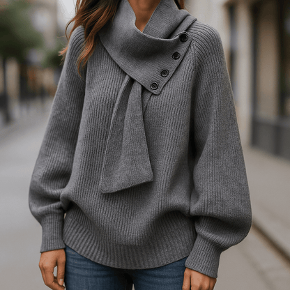 Detachable Awl Collar V-neck Long Sleeves  Sweater