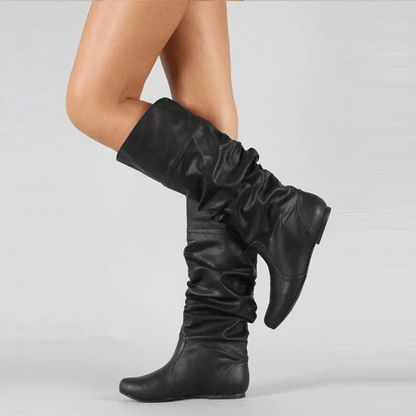 Pull-On Mid-Calf Flat Boots