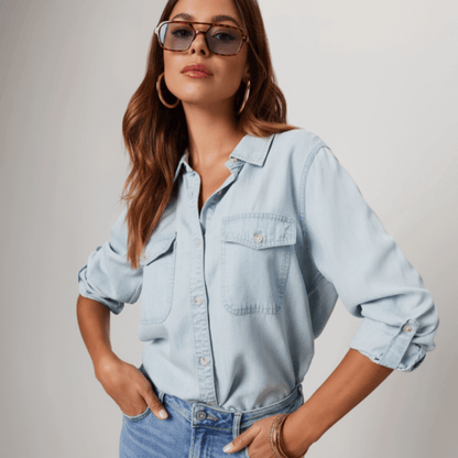 Polished Denim Shirt Chest Pockets