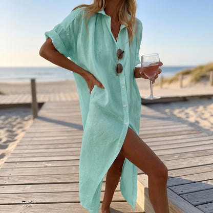 Relaxed Button-Front Beach Cover-Up