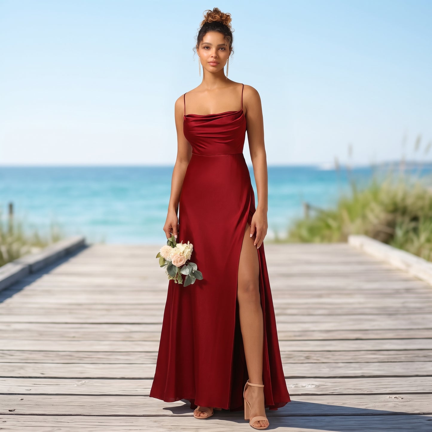 High Slit Square Neck Maxi Dress