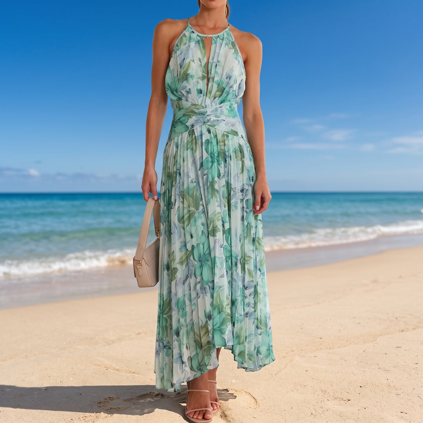 Halter Neck Printed Maxi Dress