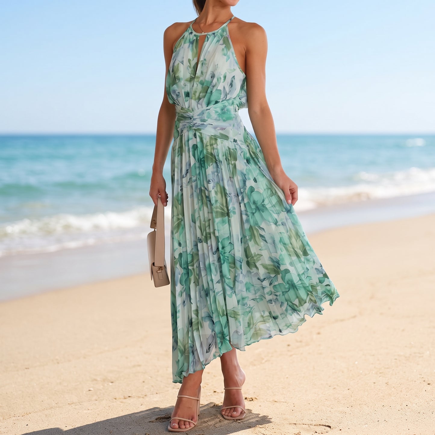 Halter Neck Printed Maxi Dress