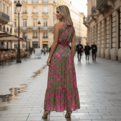 Vestido midi halter drapeado