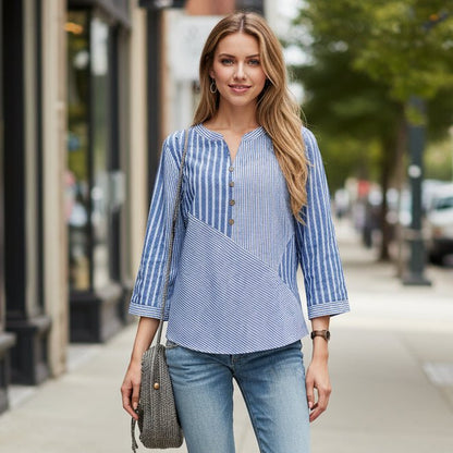 Relaxed Striped V-Neck Top