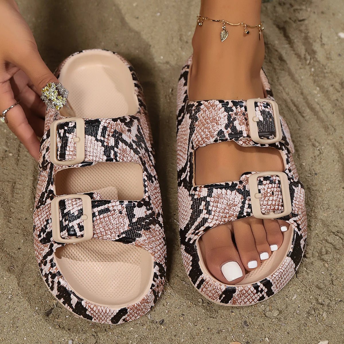 Double Buckle Platform Slippers