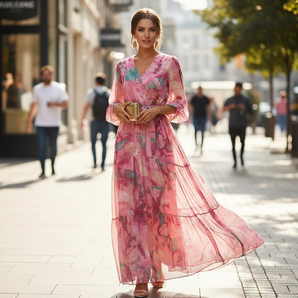Maxikleid mit Blumenmuster und Wickeldesign