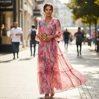 Maxikleid mit Blumenmuster und Wickeldesign