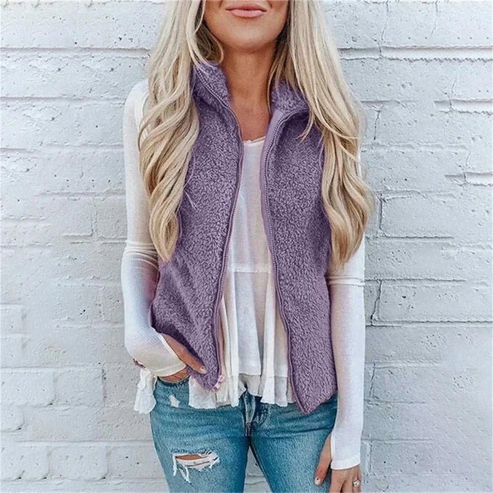 Cozy Leopard Print Zip Vest