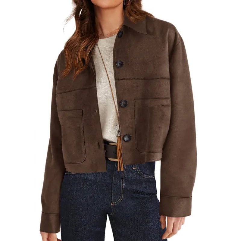 Faux Suede Cropped Jacket Soft Casual Style