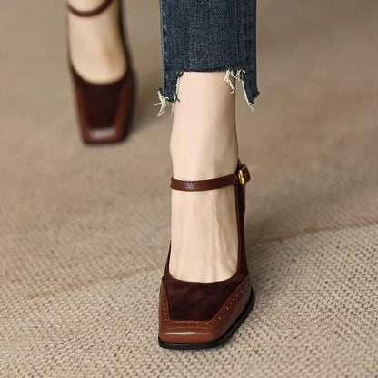 Elegant Vintage Block Heel Pump Shoes