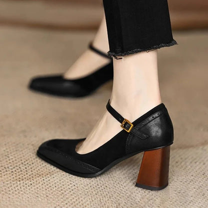 Elegant Vintage Block Heel Pump Shoes