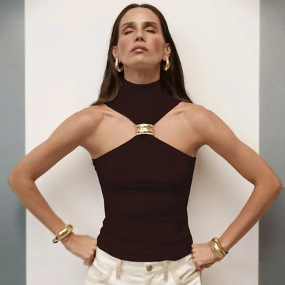 Metallic Ring Halter Top