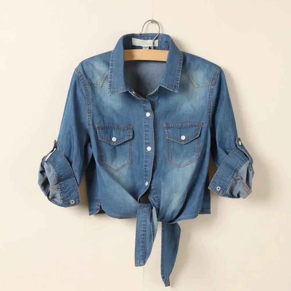 Lässiges Denim-Hemd mit Knoten vorne