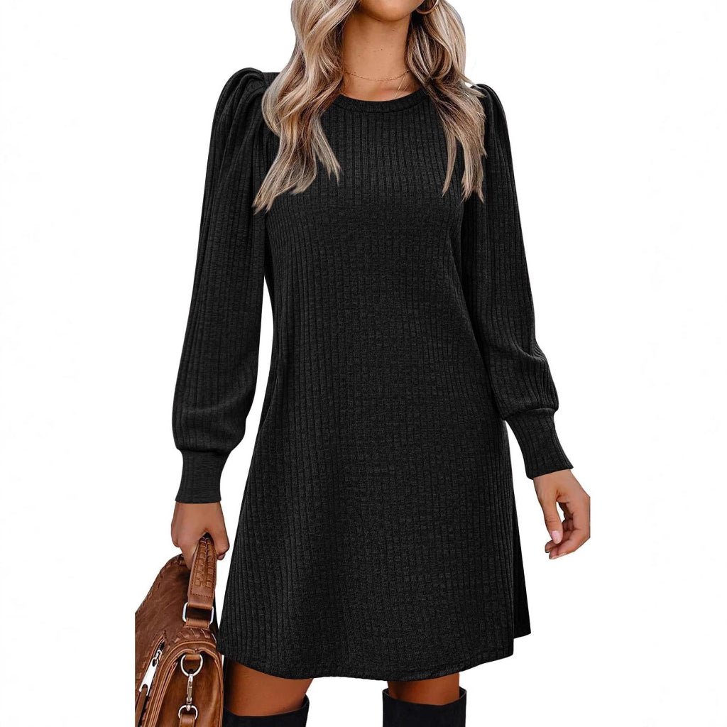 Kaia | Women's Ribbed Puff Sleeve Jumper Dress for Winter