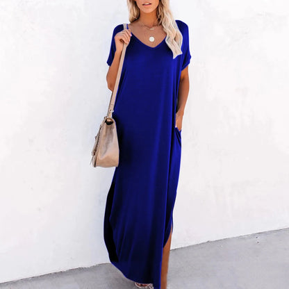 V Neck Loose Side Slit Maxi Dress