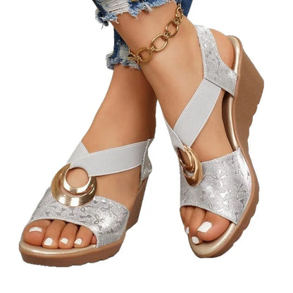 Metal Accent T Strap Sandals