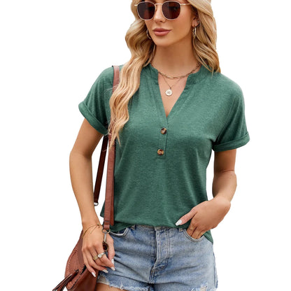Relaxed Button Top V Neck