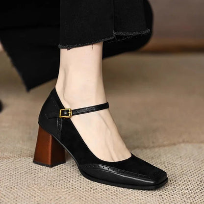 Elegant Vintage Block Heel Pump Shoes