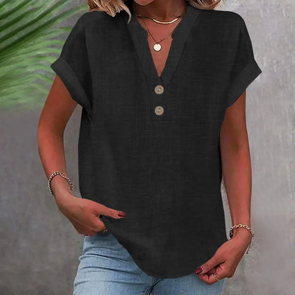 Breathable Linen V Neck Top