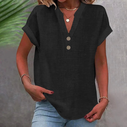 Breathable Linen Top V Neck