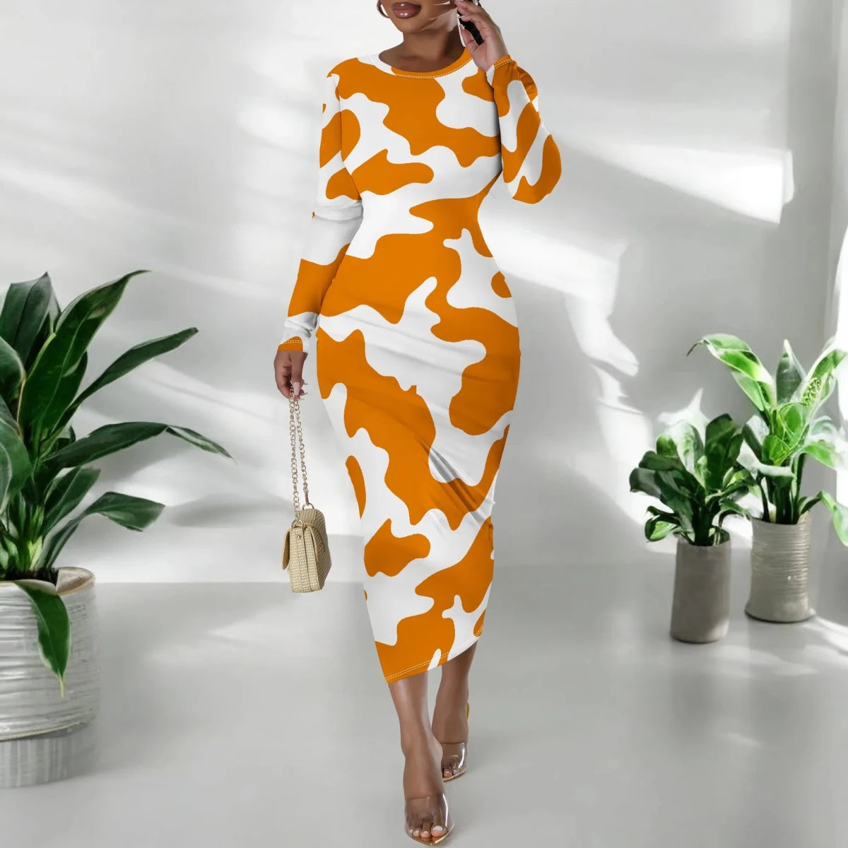 Bold Cow Print Bodycon Dress