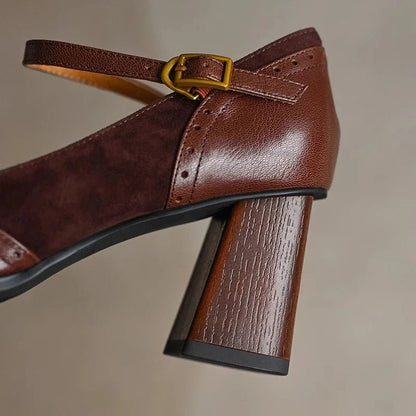 Elegant Vintage Block Heel Pump Shoes
