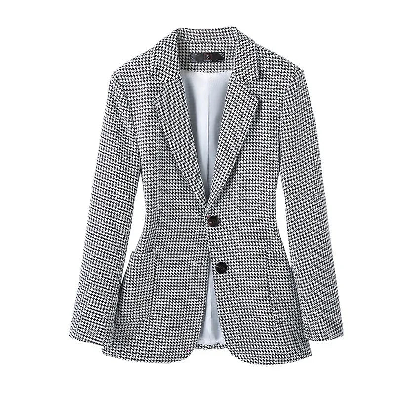 Plaid Slim Fit Collarless Blazer Jacket Lightweight