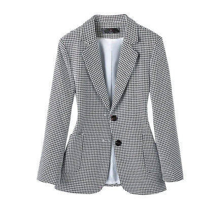 Plaid Slim Fit Collarless Blazer Jacket Lightweight