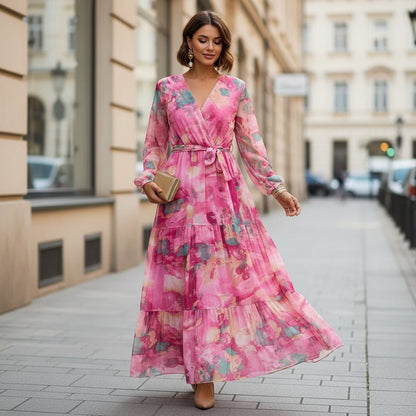 Maxikleid mit Blumenmuster und Wickeldesign