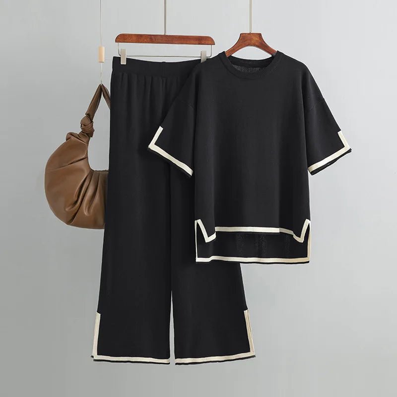Patchwork Knit Set Short Sleeve