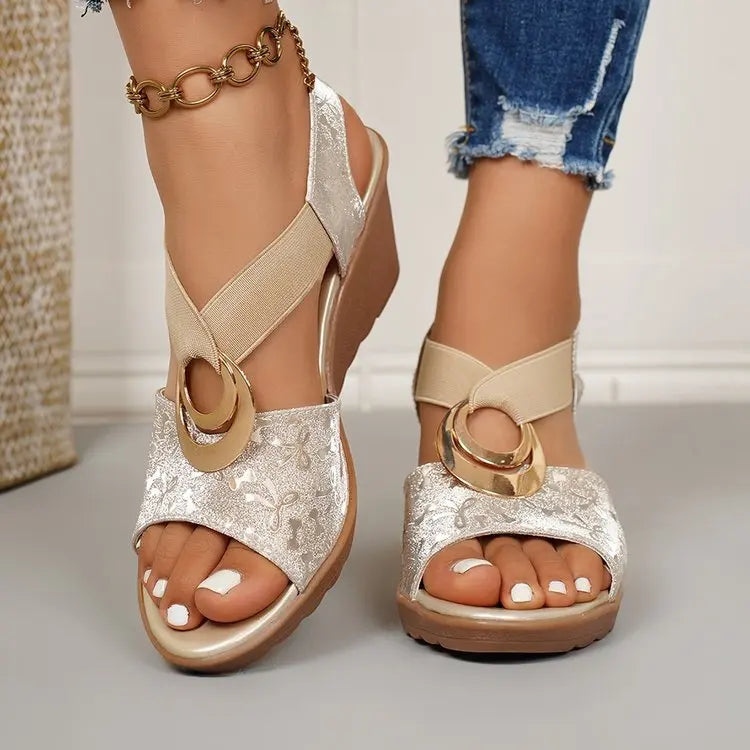 Metal Accent T Strap Sandals