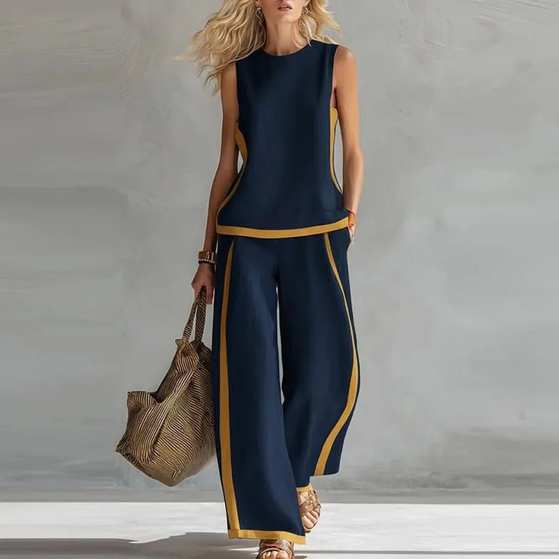 Sleeveless O Neck Top And High Waist Pants Set