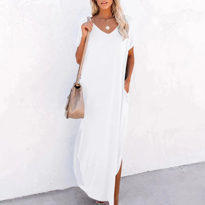 V Neck Loose Side Slit Maxi Dress