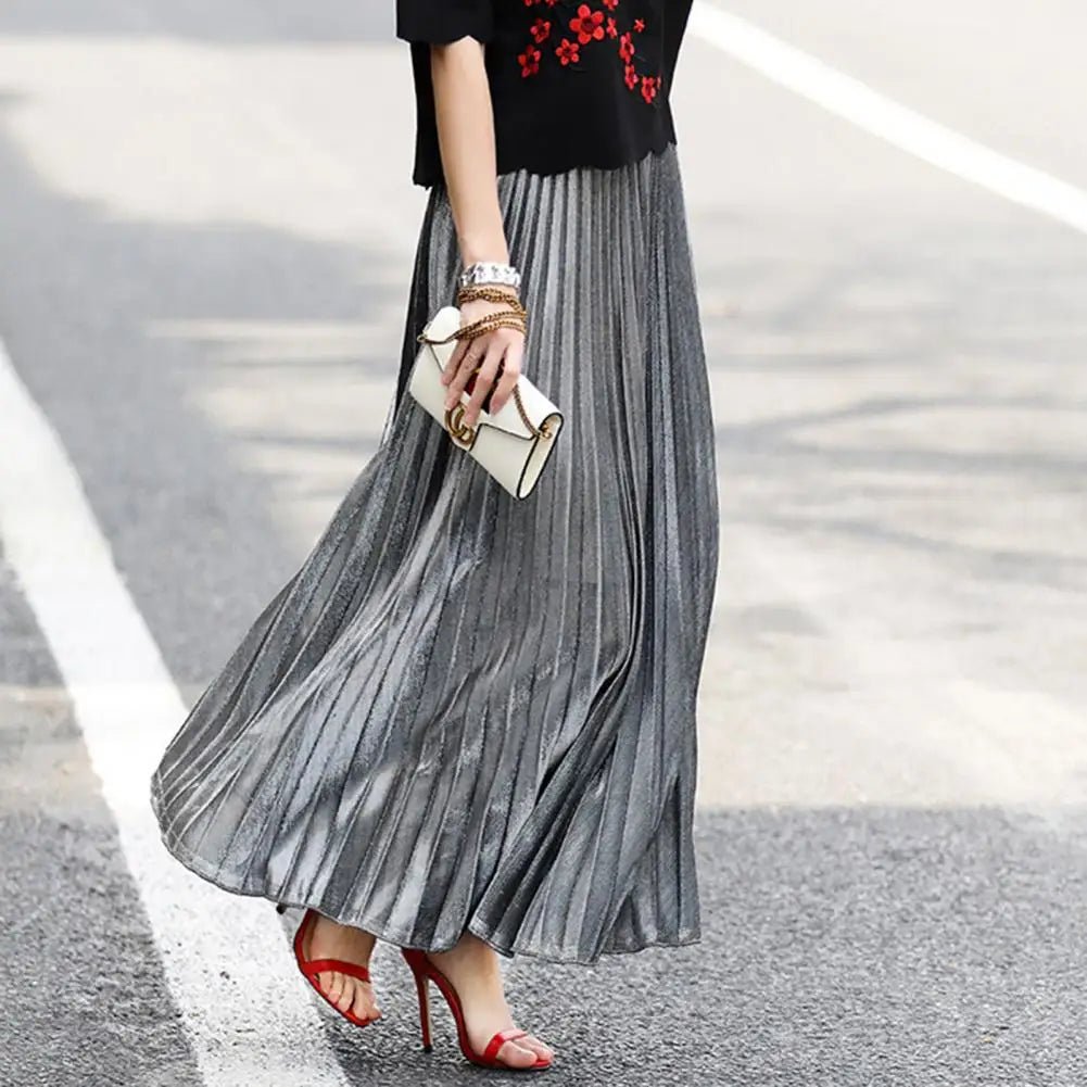 High Waist Pleated Golden Maxi Skirt