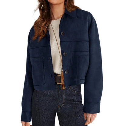Faux Suede Cropped Jacket Soft Casual Style