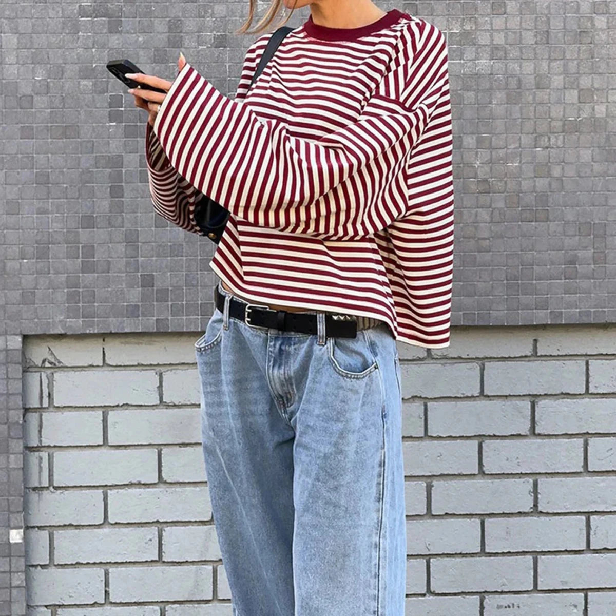 Relaxed Striped Drop Shoulder Top