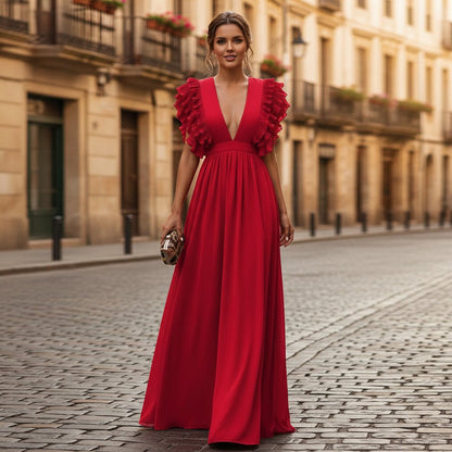 Flattering Fit Ruffled Maxi Dress