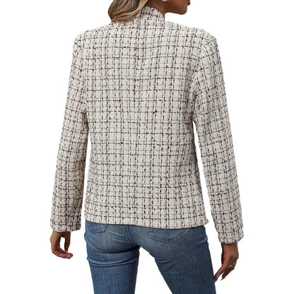 Checkered Tweed Blazer Open Front