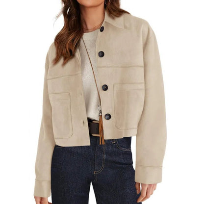 Faux Suede Cropped Jacket Soft Casual Style