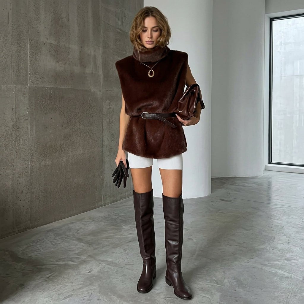 Romy | Women's Faux Fur Turtleneck Winter Vest