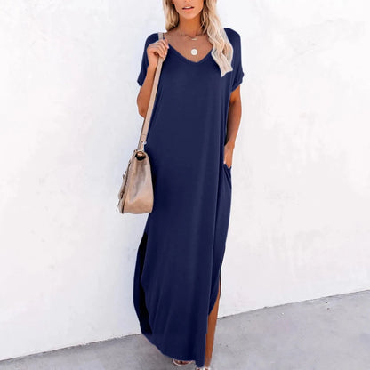 V Neck Loose Side Slit Maxi Dress