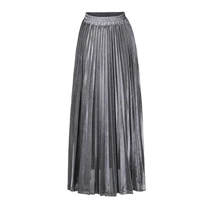 High Waist Pleated Golden Maxi Skirt