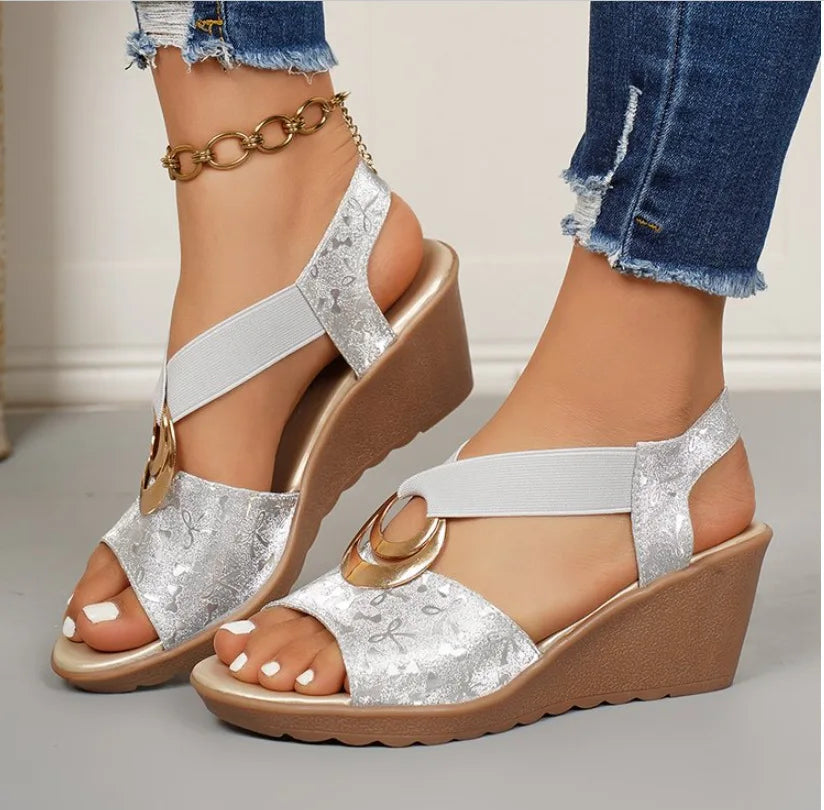 Metal Accent T Strap Sandals