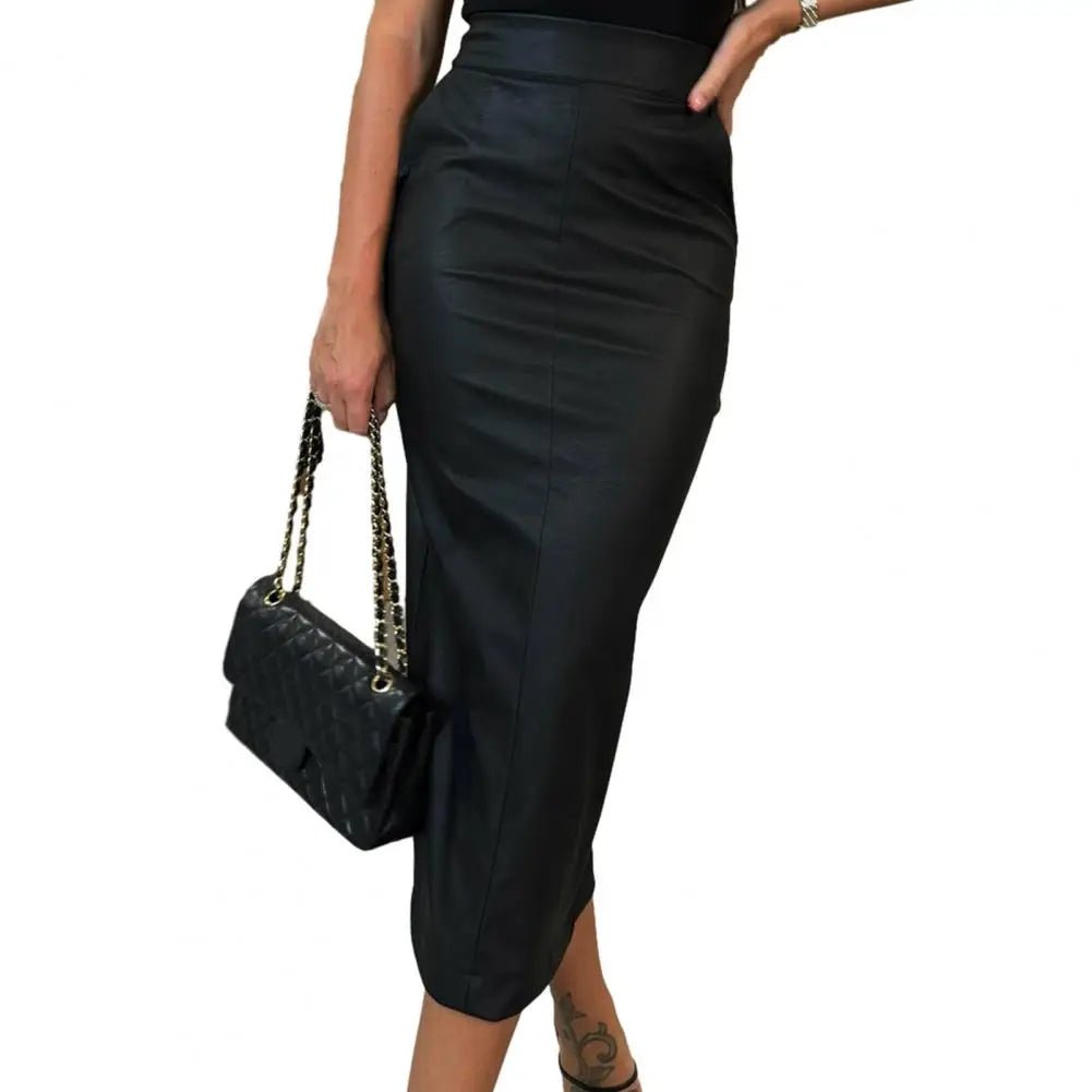 Bold Faux Leather Pencil Skirt