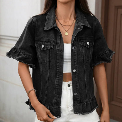Playful Denim Jacket Fringed Hem