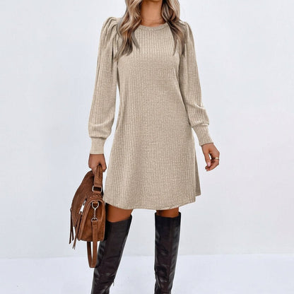 Kaia | Women's Ribbed Puff Sleeve Jumper Dress for Winter