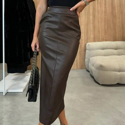 Bold Faux Leather Pencil Skirt